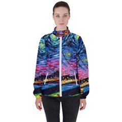 Golden Gate Bridge Starry Night Vincent Van Gogh Women s High Neck Windbreaker by Modalart