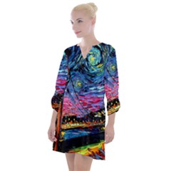 Golden Gate Bridge Starry Night Vincent Van Gogh Open Neck Shift Dress by Modalart