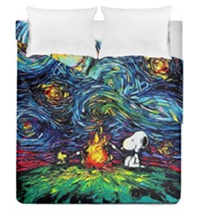 Dog Cartoon Starry Night Print Van Gogh Parody Duvet Cover Double Side (queen Size) by Modalart