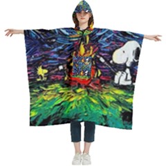 Dog Cartoon Starry Night Print Van Gogh Parody Women s Hooded Rain Ponchos by Modalart