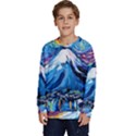 Mount Fuji Art Starry Night Van Gogh Kids  Crewneck Sweatshirt View1