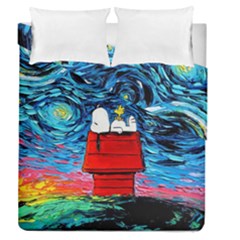 Red House Dog Cartoon Starry Night Duvet Cover Double Side (queen Size) by Modalart