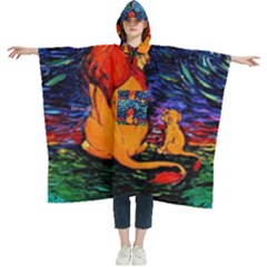 Lion Art Starry Night Van Gogh Women s Hooded Rain Ponchos by Modalart