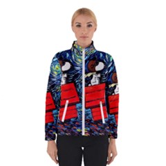 Dog Flying House Cartoon Starry Night Vincent Van Gogh Parody Women s Bomber Jacket by Modalart