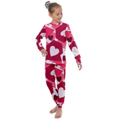 Pink Hearts Pattern Love Shape Kids  Long Sleeve Set  by Pakjumat