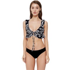 Black And White Pattern Background Structure Low Cut Ruffle Edge Bikini Top by Pakjumat