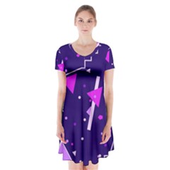 Memphis Pattern Geometric Abstract Short Sleeve V-neck Flare Dress by Pakjumat