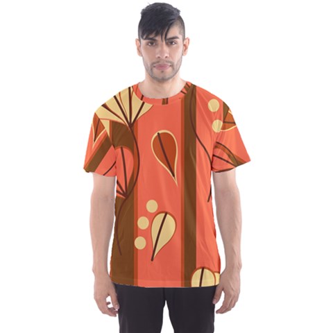 Amber Yellow Stripes Leaves Floral Men s Sport Mesh T-shirt by Pakjumat