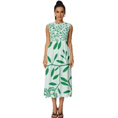 Leaves Foliage Green Wallpaper Sleeveless Round Neck Midi Dress by Amaryn4rt