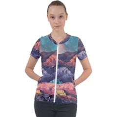 Adventure Psychedelic Mountain Short Sleeve Zip Up Jacket by Modalart