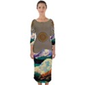 Surreal Art Psychadelic Mountain Quarter Sleeve Midi Bodycon Dress View1