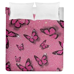 Pink Glitter Butterfly Duvet Cover Double Side (queen Size) by Modalart