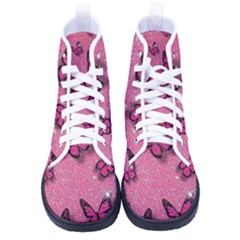 Pink Glitter Butterfly Kid s High-top Canvas Sneakers by Modalart