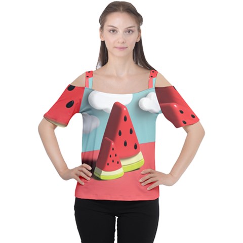 Watermelon Fruit Cutout Shoulder T-shirt by Modalart