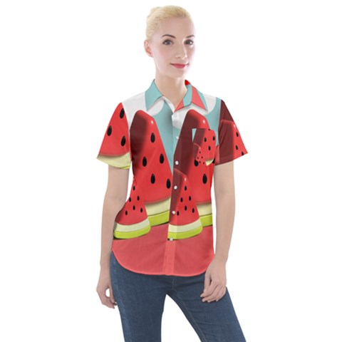 Watermelon Fruit Women s Short Sleeve Pocket Shirt by Modalart