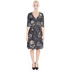 Grunge Seamless Pattern With Skulls Wrap Up Cocktail Dress by Bedest