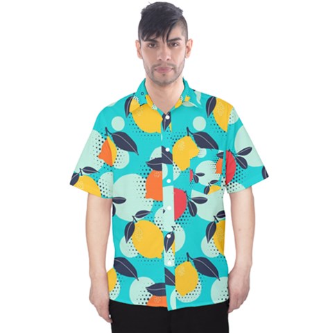 Pop Art Style Citrus Seamless Pattern Men s Hawaii Shirt by Bedest