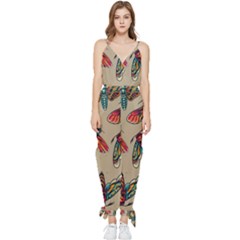 Tattoos Colorful Seamless Pattern Sleeveless Tie Ankle Chiffon Jumpsuit by Bedest