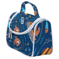 Seamless Pattern Vector Submarine With Sea Animals Cartoon Satchel Handbag by Bedest