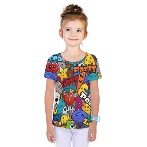 Graffiti Characters Seamless Pattern Kids  One Piece T-shirt by Bedest