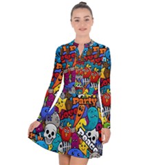 Graffiti Characters Seamless Pattern Long Sleeve Panel Dress by Bedest