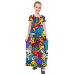 Graffiti Characters Seamless Pattern Kids  Short Sleeve Maxi Dress by Bedest