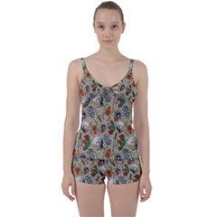 Tattoo Pattern Tie Front Two Piece Tankini by Bedest