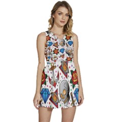 Full Color Flash Tattoo Patterns Sleeveless High Waist Mini Dress by Bedest