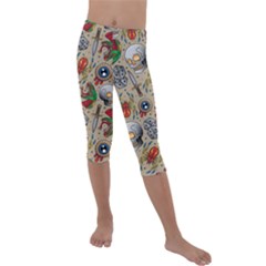 Tattoo Pattern Kids  Lightweight Velour Capri Leggings  by Bedest