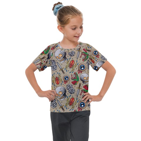 Tattoo Pattern Kids  Mesh Piece T-shirt by Bedest