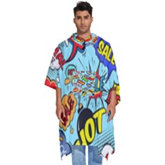 Comic Bubbles Seamless Pattern Men s Hooded Rain Ponchos by Bedest