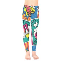 Comic Colorful Seamless Pattern Kids  Leggings by Bedest