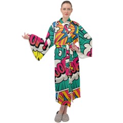 Comic Colorful Seamless Pattern Maxi Velvet Kimono by Bedest