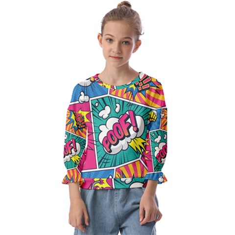 Comic Colorful Seamless Pattern Kids  Cuff Sleeve Top by Bedest