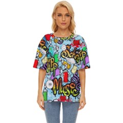 Graffiti Characters Seamless Patterns Oversized Basic T-shirt by Bedest