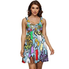 Graffiti Characters Seamless Patterns Ruffle Strap Babydoll Chiffon Dress by Bedest