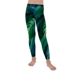 Tropical Green Leaves Background Kids  Lightweight Velour Leggings by Bedest