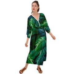 Tropical Green Leaves Background Grecian Style  Maxi Dress by Bedest