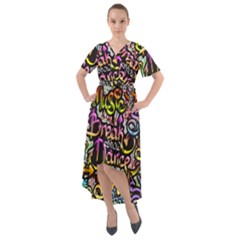 Graffiti Word Seamless Pattern Front Wrap High Low Dress by Bedest