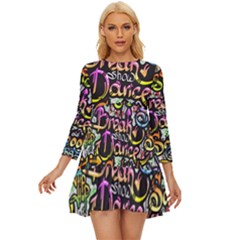 Graffiti Word Seamless Pattern Long Sleeve Babydoll Dress by Bedest