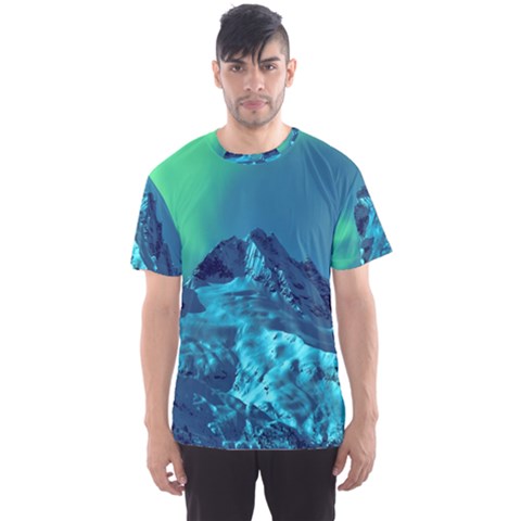 Aurora Borealis Sky Winter Snow Mountains Night Men s Sport Mesh T-shirt by Pakjumat