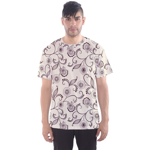 White And Brown Floral Wallpaper Flowers Background Pattern Men s Sport Mesh T-shirt by Pakjumat