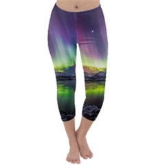 Aurora Borealis Polar Northern Lights Natural Phenomenon North Night Mountains Capri Winter Leggings  by Pakjumat