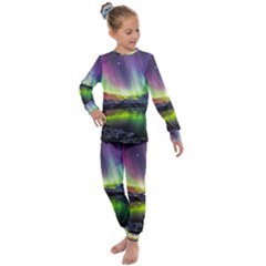 Aurora Borealis Polar Northern Lights Natural Phenomenon North Night Mountains Kids  Long Sleeve Set  by Pakjumat