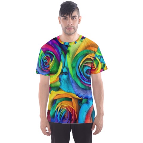 Colorful Roses Bouquet Rainbow Men s Sport Mesh T-shirt by Pakjumat