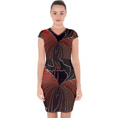 Red Gold Black Voracious Plant Leaf Capsleeve Drawstring Dress  by Pakjumat