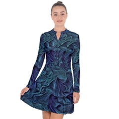 Abstract Blue Wave Texture Patten Long Sleeve Panel Dress by Pakjumat