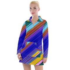 Color Lines Slanting Green Blue Women s Long Sleeve Casual Dress by Pakjumat