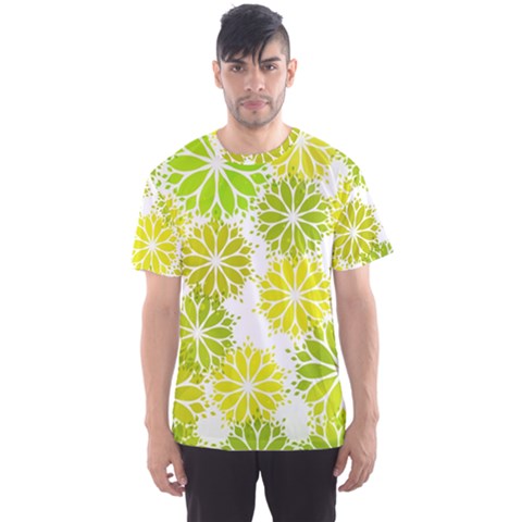 Flowers Green Texture With Pattern Leaves Shape Seamless Men s Sport Mesh T-shirt by Pakjumat