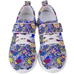 Blue Yellow Background Pattern Vector Texture Paisley Women s Velcro Strap Shoes by Pakjumat